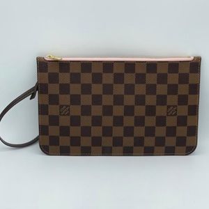 Louis Vuitton Neverfull Pochette Pouch Damier Ebene Brown Rose Ballerine